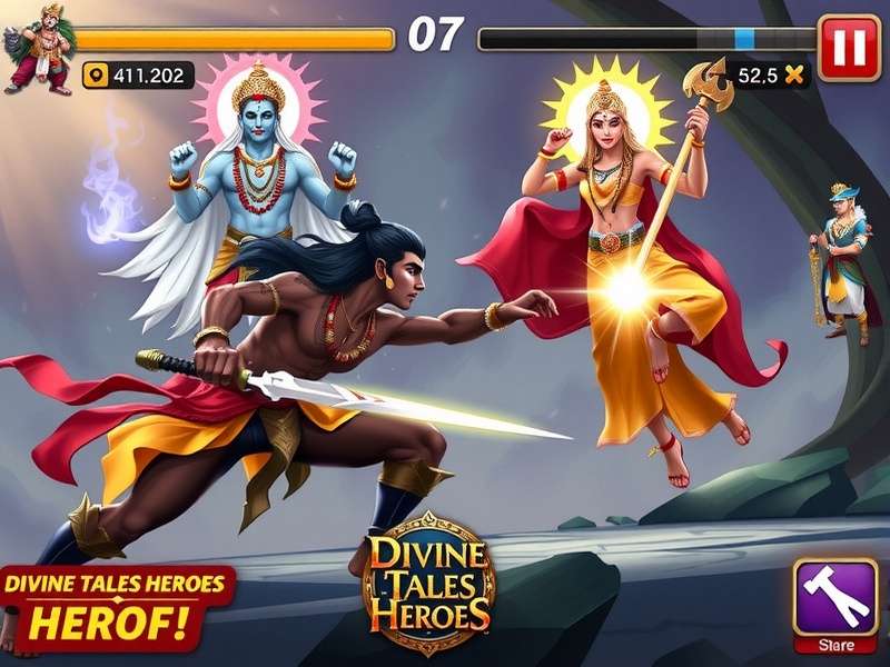 Divine Tales Heroes game artwork featuring Hindu gods